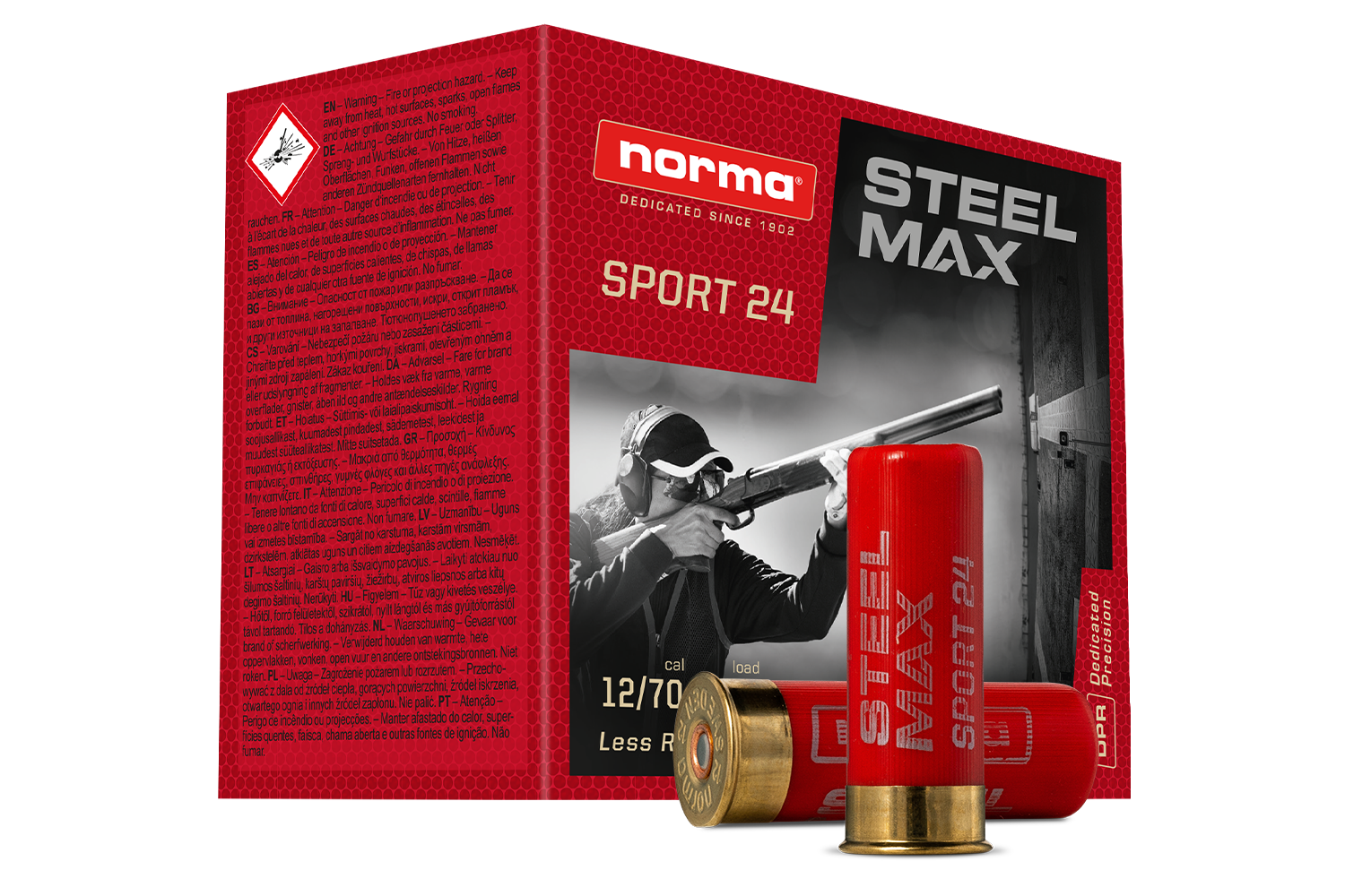 Norma STEEL MAX produktförpackning och hagelpatroner